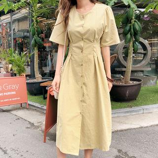 Round-neck Pintuck-detail Dress