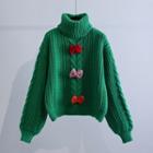Turtleneck Bow Cable Knit Sweater