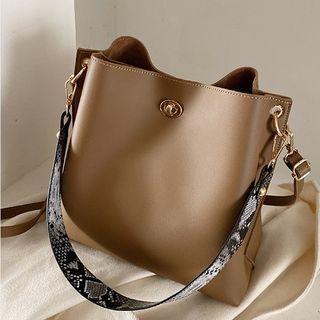 Snakeskin Print Strap Bucket Bag