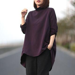 Mock-turtleneck Long-sleeve High-low T-shirt
