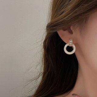 Hoop Stud Earring 1 Pair - White - One Size