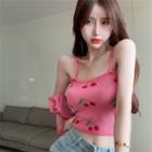 Cherry Knit Cropped Camisole Top Pink - One Size