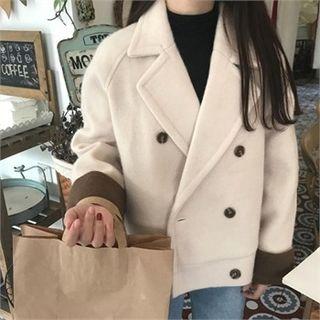 Contrast-cuff Double-breasted Coat