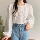 Puff-sleeve Dotted Panel Blouse White - One Size