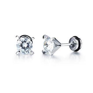 Simple And Delicate Geometric Round Stud Earrings With White Cubic Zirconia Silver - One Size