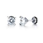 Simple And Delicate Geometric Round Stud Earrings With White Cubic Zirconia Silver - One Size