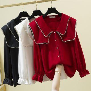 Bell-sleeve Collared Chiffon Blouse