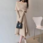 Long-sleeve Off Shoulder Knit A-line Dress