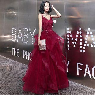 Open Back Spaghetti Strap A-line Evening Gown