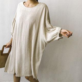 Batwing-sleeve Linen Blend Boxy Dress