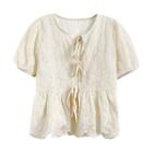 Puff-sleeve Lace Embroidered Top Almond - One Size