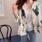 Printed Open-front Jacket Ivory - One Size