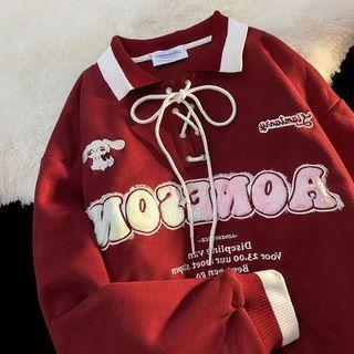 Letter Embroidered Lace-up Sweatshirt