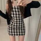 Plaid Strappy Dress / A-line Skirt / Cardigan