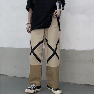 Color Block Cross Print Straight-cut Pants