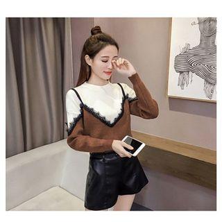 Lace Trim Color Block Sweater