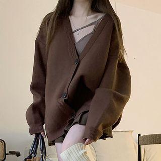 Strappy Camisole Top / V-neck Cardigan / Pleated Mini A-line Skirt