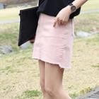 Inset Inner-shorts Fray-hem Mini Skirt