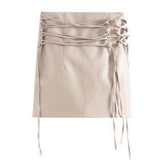 Lace-up Faux Leather Mini Pencil Skirt