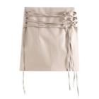 Lace-up Faux Leather Mini Pencil Skirt