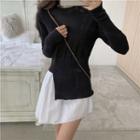 Mock Two-piece Long-sleeve Asymmetric A-line Dress Black - One Size