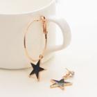 Non-matching Star Dangle Earring 1 Pair - Black Star - Gold - One Size