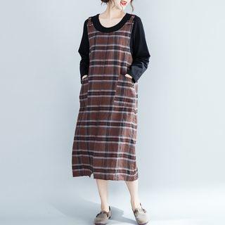Plaid Round-neck Long-sleeve Dress