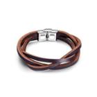 Simple Fashion Brown Multilayer Leather Bracelet Silver - One Size