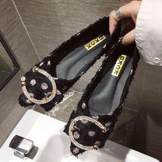 Rhinestone Buckle Fringe Accent Flats