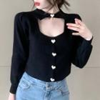Heart Buttoned Knit Blouse