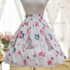 Floral Print Lace Hem A-line Skirt