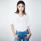 Short Sleeve Round-neck Linen Blend T-shirt