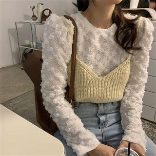Long-sleeve Flower Accent Top / Knit Camisole Top