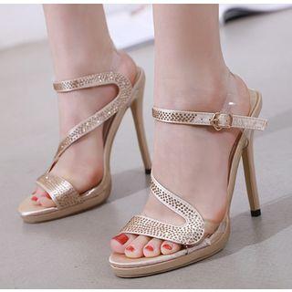 Rhinestone Strap High Heel Roman Sandals