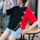 Short Sleeve Lace-up Side Tee Black, Red - One Size