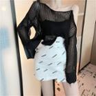 Cold Shoulder Knit Top / Lettering Mini Skirt