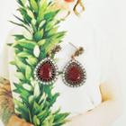 Retro Rhinestone Drop Earring 1 Pair - Gold & Red - One Size