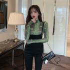 Long-sleeve Snake Skin Print T-shirt / Boot-cut Suspender Pants