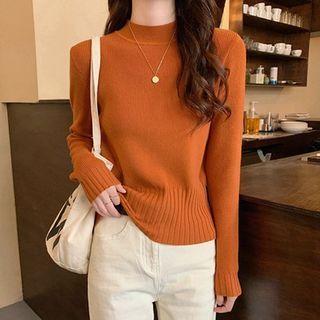 Mock Two-piece Long-sleeve Plain Knit Sweater