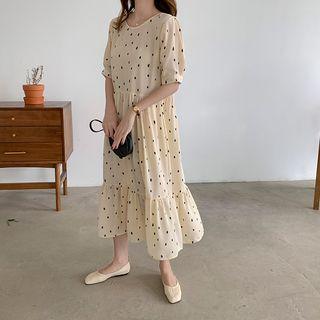 Short-sleeve Midi Dotted Crinkled Dress