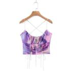 Cross-strap Tie-dye Drawstring Cropped Camisole Top