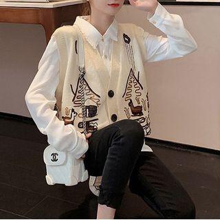 Printed Single-breasted Knit Vest