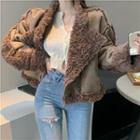 Faux Fur Zip-up Jacket Coffee - One Size