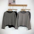 Set: Long-sleeve Striped Knit Top + Fitted Skirt