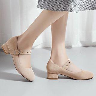 Faux Suede Buckled Mary Jane Pumps