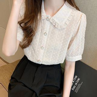 Short-sleeve Dotted Lace Trim Shirt