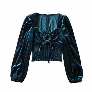 Velvet Tie-strap Cropped Blouse