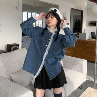 Lace Trim Denim Shirt Jacket / Mini Pleated Skirt