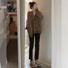 V-neck Knit Cardigan / Plain T-shirt / Straight Leg Jeans / Set Of 3