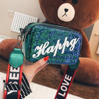 Sequined Lettering Shoulder Bag